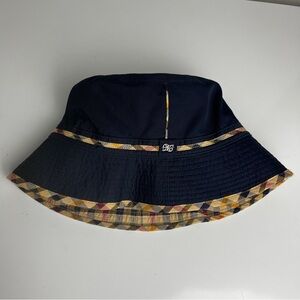 DAKS London Reversible Bucket Hat Navy Tan Check Plaid Classic Luxury